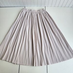 Adrianna Papell Womens Pleated Crinkle Midi Skirt Beige Elastic Waist Full Sz S
